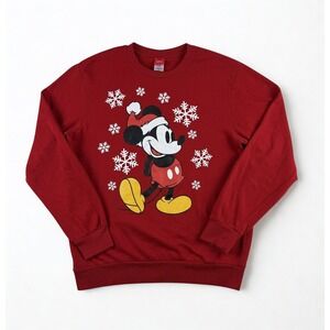 Disney Mickey Mouse Christmas Sweatshirt Red Adult M Holiday Santa Ugly Party